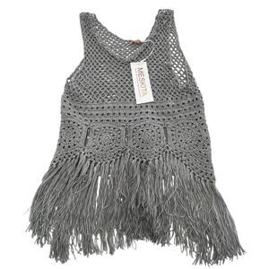 Meskita‎ Tank Top Womens Small Crochet Fringe Boho Knit Festival Layered Beach